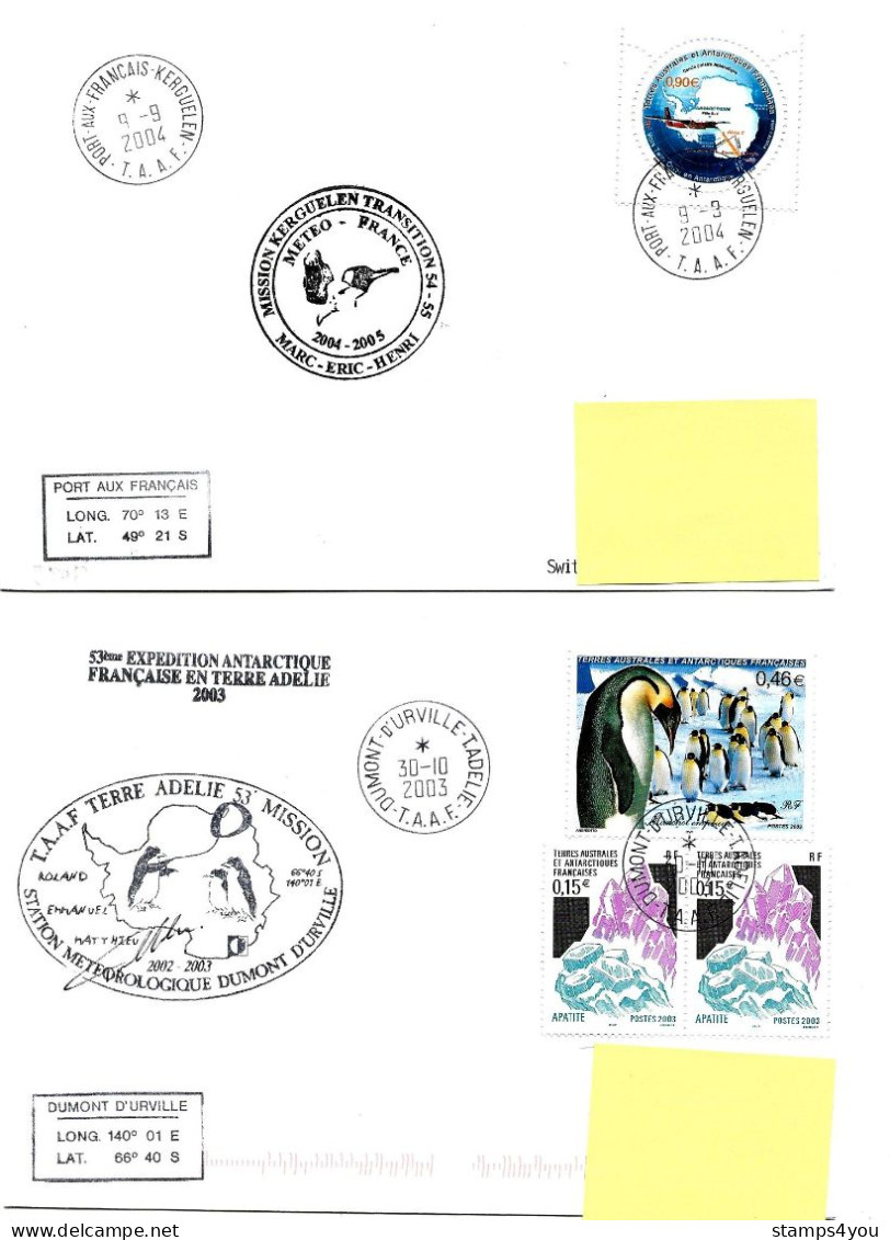 PO - 56 - 4 Plis Terre Adélie Avec Cachets Illustrés - Lettres & Documents