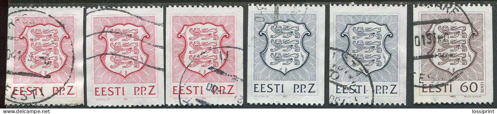 Estonia:Used Numbered Stamps P.P.Z. All Issues And 60 Cents, Numbers Seen On Second Scan, 1992-1993 - Estonia