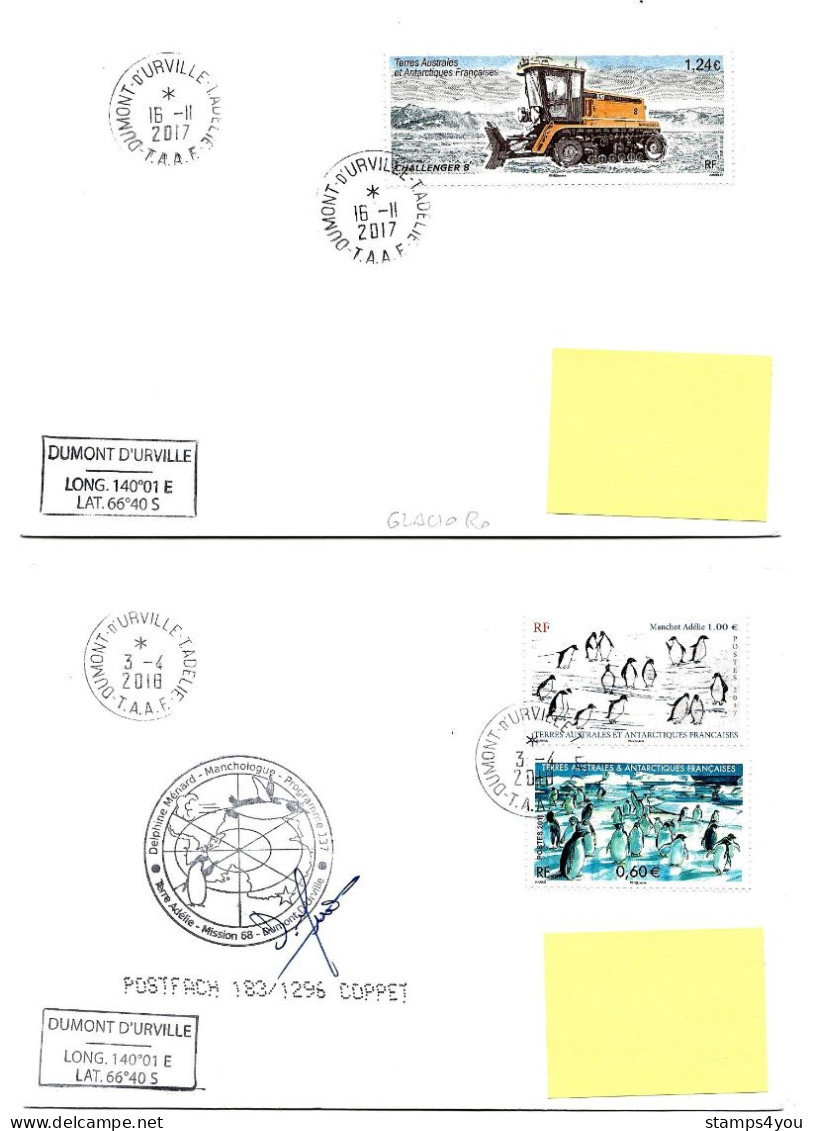 PO - 57 - 4 Plis Terre Adélie Avec Cachets Illustrés - Lettres & Documents