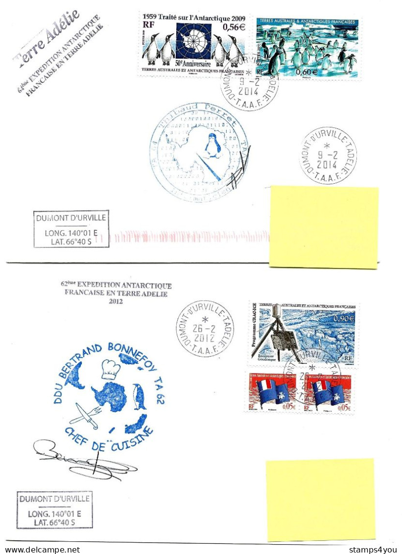 PO - 57 - 4 Plis Terre Adélie Avec Cachets Illustrés - Lettres & Documents