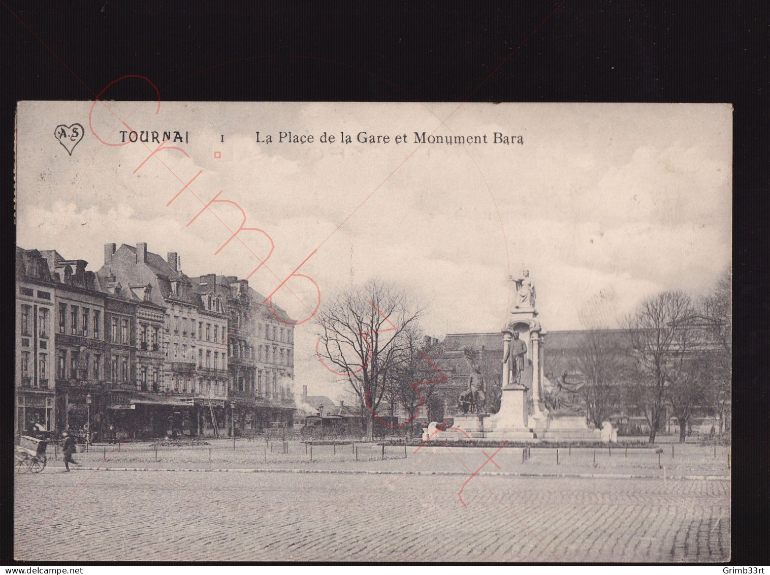 Tournai - La Place De La Gare Et Monument Bara - Postkaart - Tournai