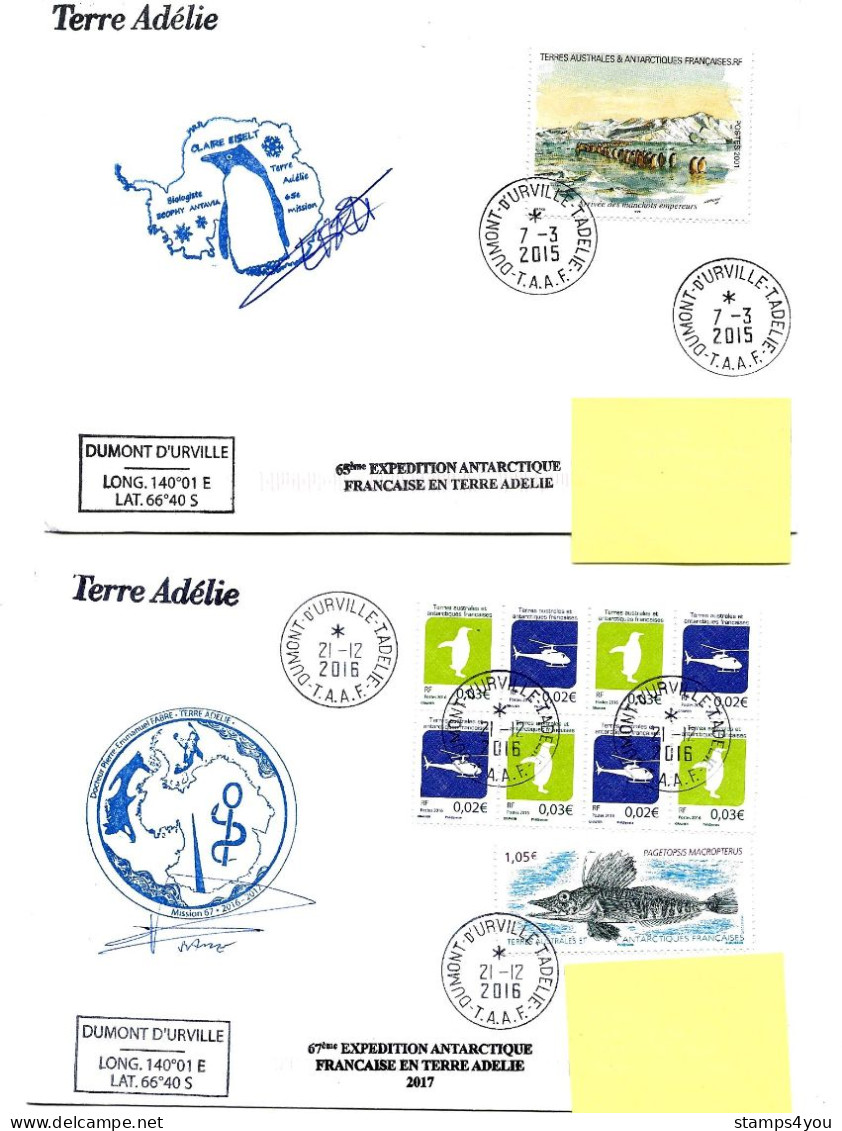 PO - 58 - 4 Plis Terre Adélie Avec Cachets Illustrés - Cartas & Documentos