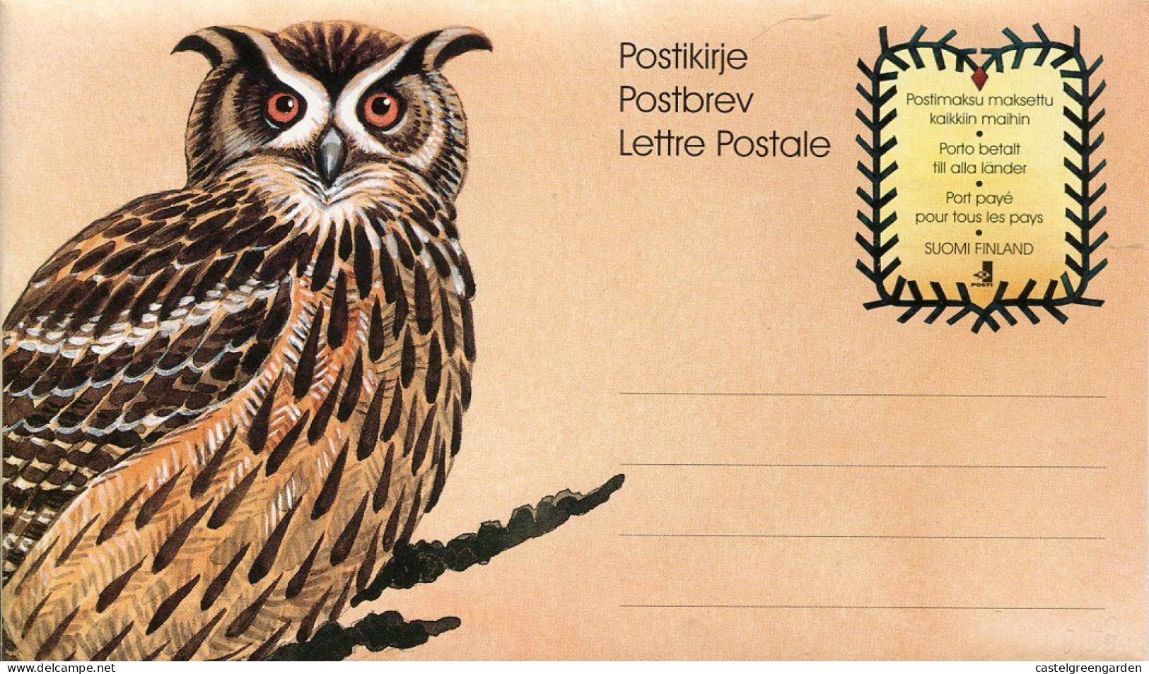 X0079 Finland Stationery Letter, Owl, Eule, Hibou - Búhos, Lechuza