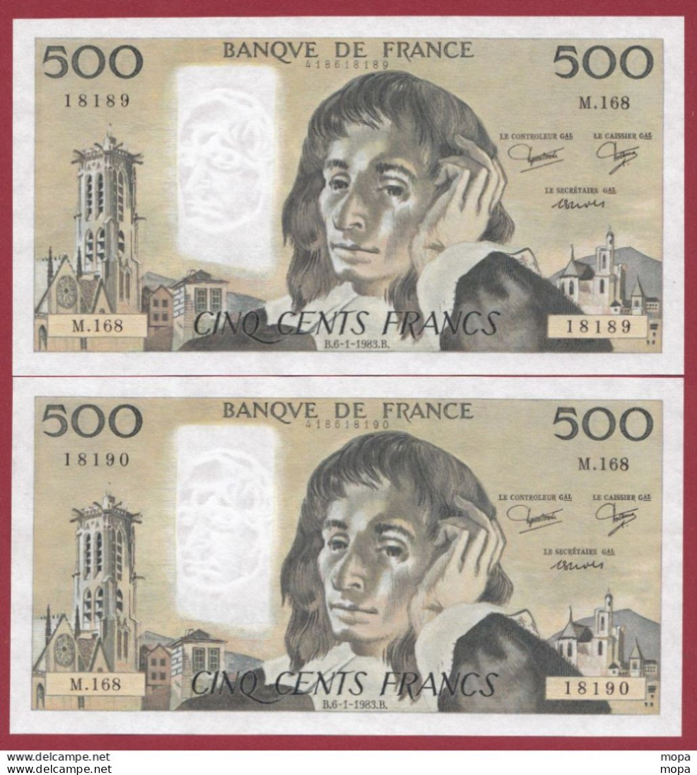 500 Francs "Pascal"- Du 06/01/1983.B--ALPH .M.168- (5)-(SUITE DE 2 BILLETS --UNC/NEUF -AUCUN TROU D EPINGLE MAGNIFIQUE ) - 500 F 1968-1993 ''Pascal''