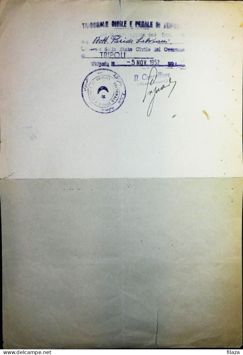 1952 UNITED KINGDOM OF LYBIA - DOCUMENTO - S6900 - Ohne Zuordnung