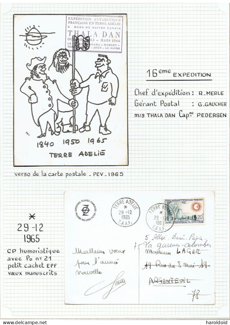 16e Expé Terre Adélie - Carte Postale PEV Avec Cachet THALA DAN - 29/12/1965 - Covers & Documents