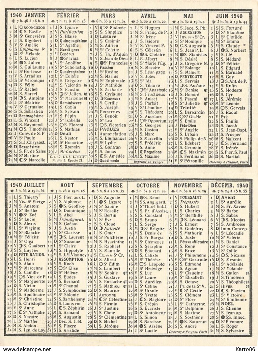 Petit Calendrier 1940 Publicitaire * A LA RENOMMEE Mercerie Bonneterie DOITEAU JOUSSELIN à Blois * Tarentaise - Klein Formaat: 1921-40