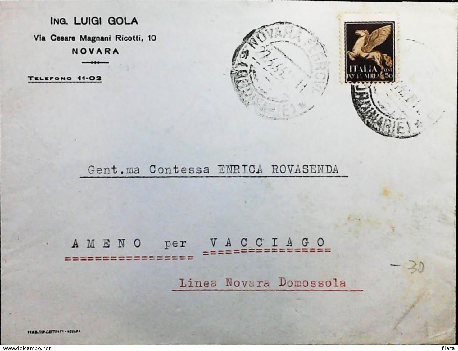 RSI 1943 - 1945 Lettera / Cartolina Da Novara Affrancatura D'emergenza - S7446 - Marcophilie