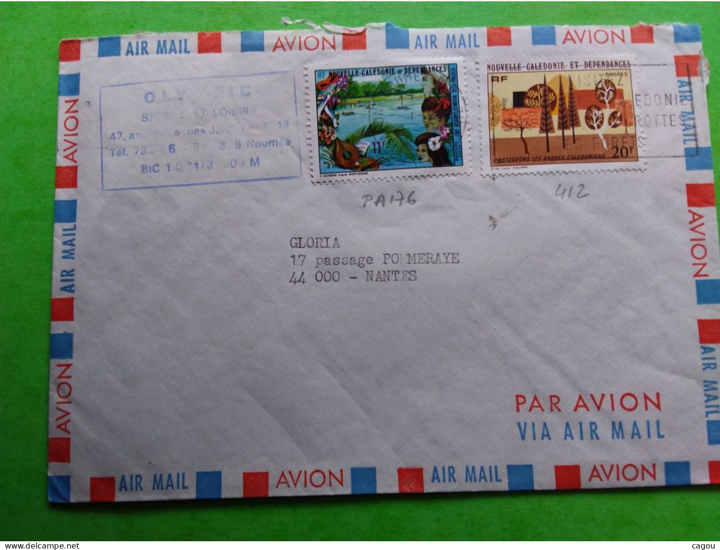 PA N ° 176 / 412  SUR LETTRE PAR AVION DE NOUVELLE CALEDONIE OBLITÉRATION NOUMEA R.P. - Collections, Lots & Séries