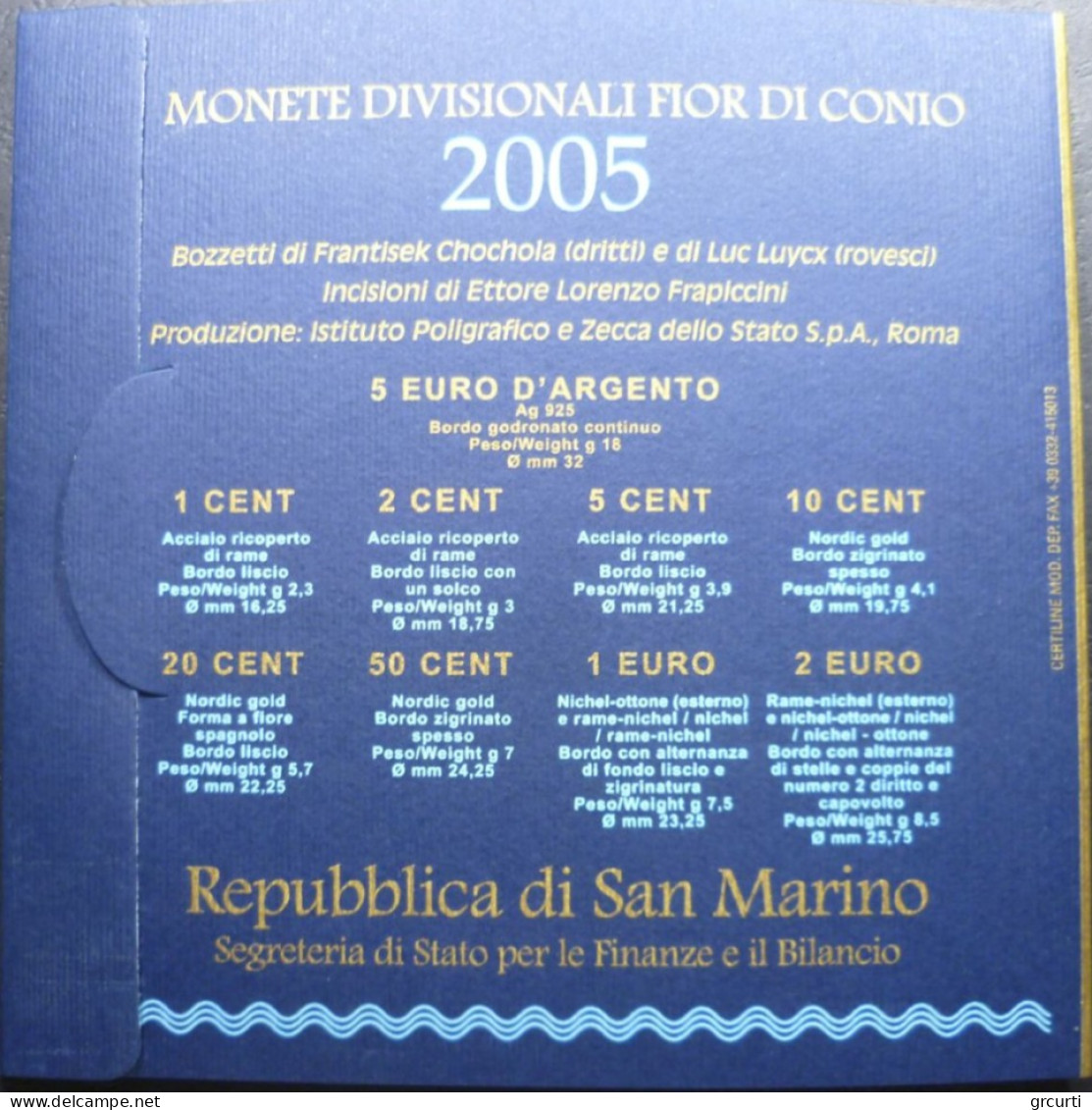 San Marino - 2005 - Serie Zecca - Con 5 € Argento "Antonio Onofri" - San Marino