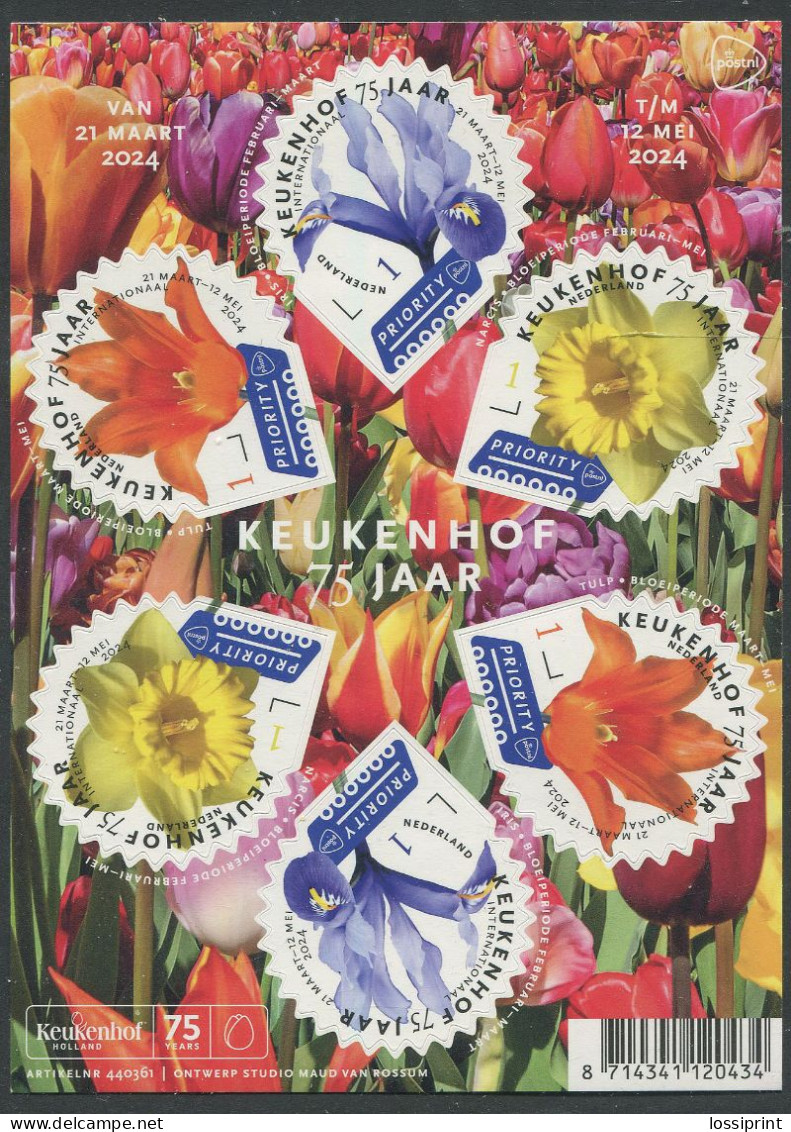 Netherlands:Holland:Unused Sheet Keukenhof 75 Years, Flowers, 2024, MNH - Neufs