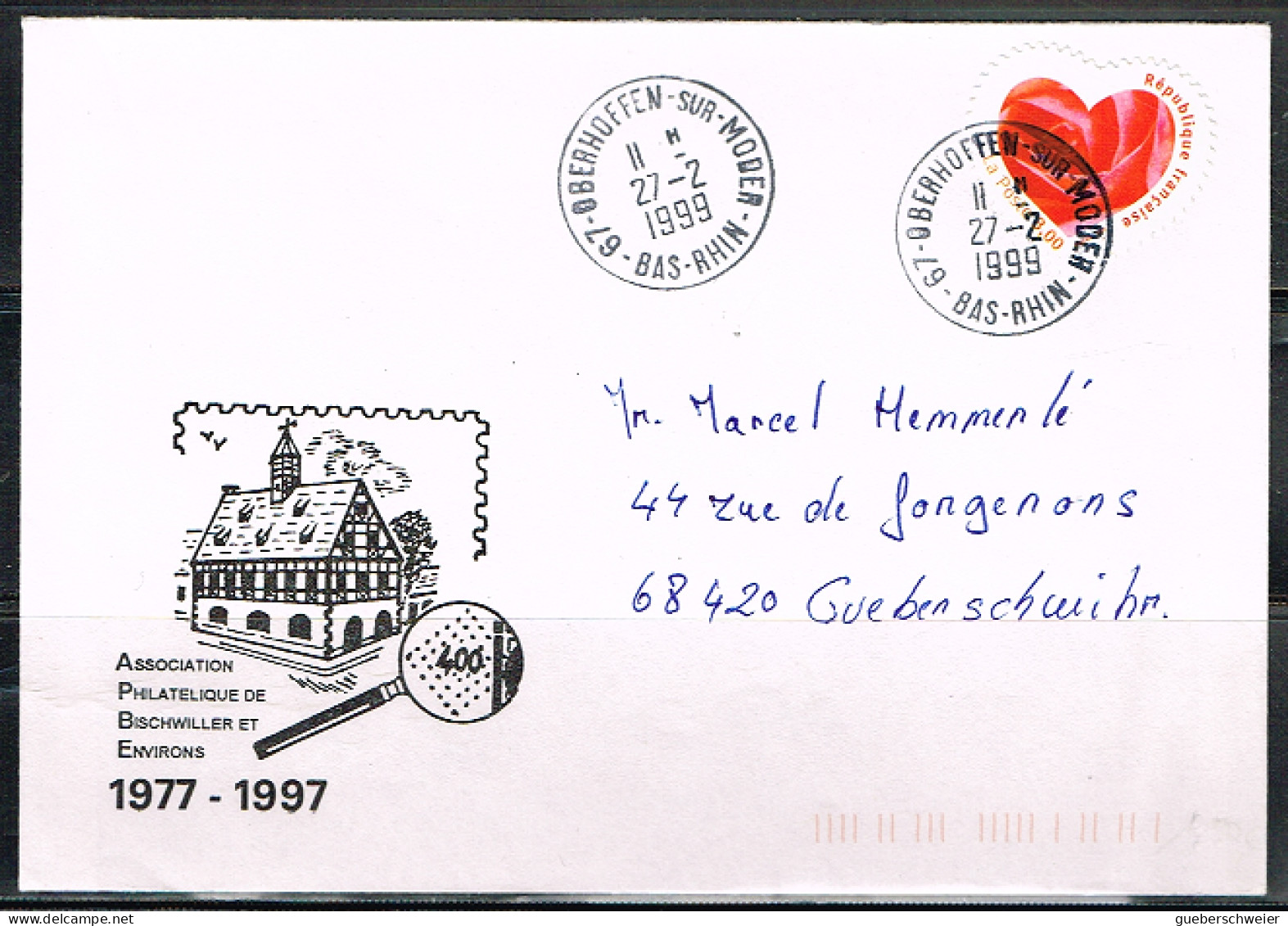 ROS L 13 - FRANCE N° 3221 Rose Sur Lettre De Oberhoffen Sur Moder 1999 - Storia Postale