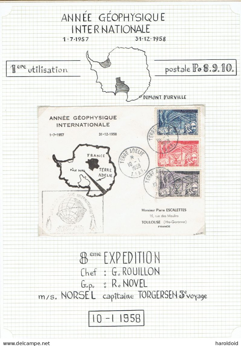 8e Expé Terre Adélie - Année Géophysique - Signé A. MAURY - 10/1/1958 - Storia Postale