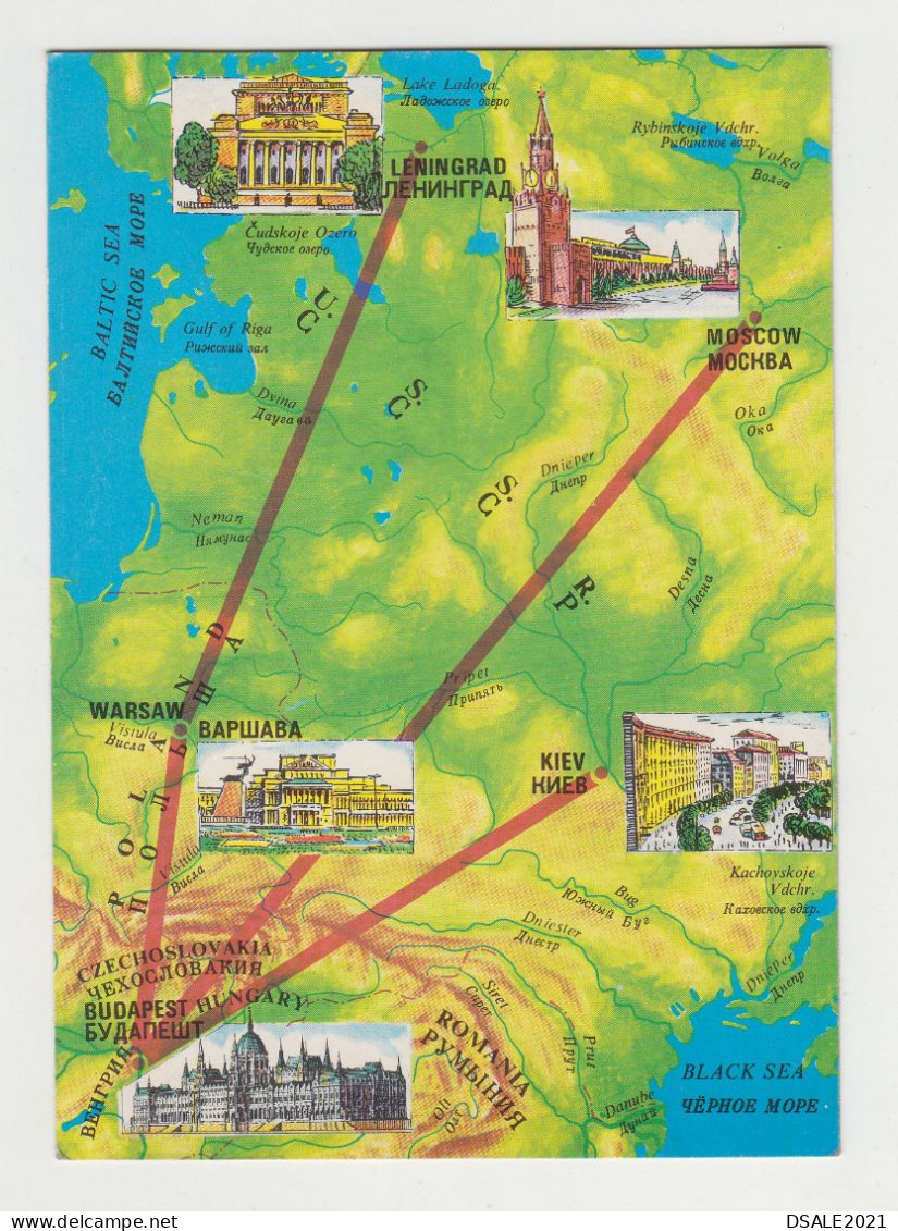 Hungary Carrier MALEV Hungarian Airlines Route Map Advertising Poster Postcard, Vintage Postcard AK (27171) - Maps