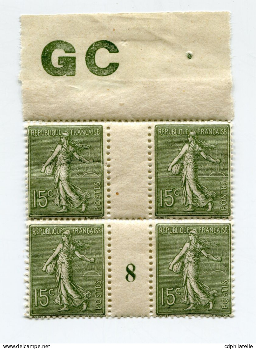 FRANCE N°130c ** TYPE SEMEUSE LIGNEE EN BLOC DE 4 AVEC MILLESIME 8 ( 1918 ) PAPIER GC - Millesimi