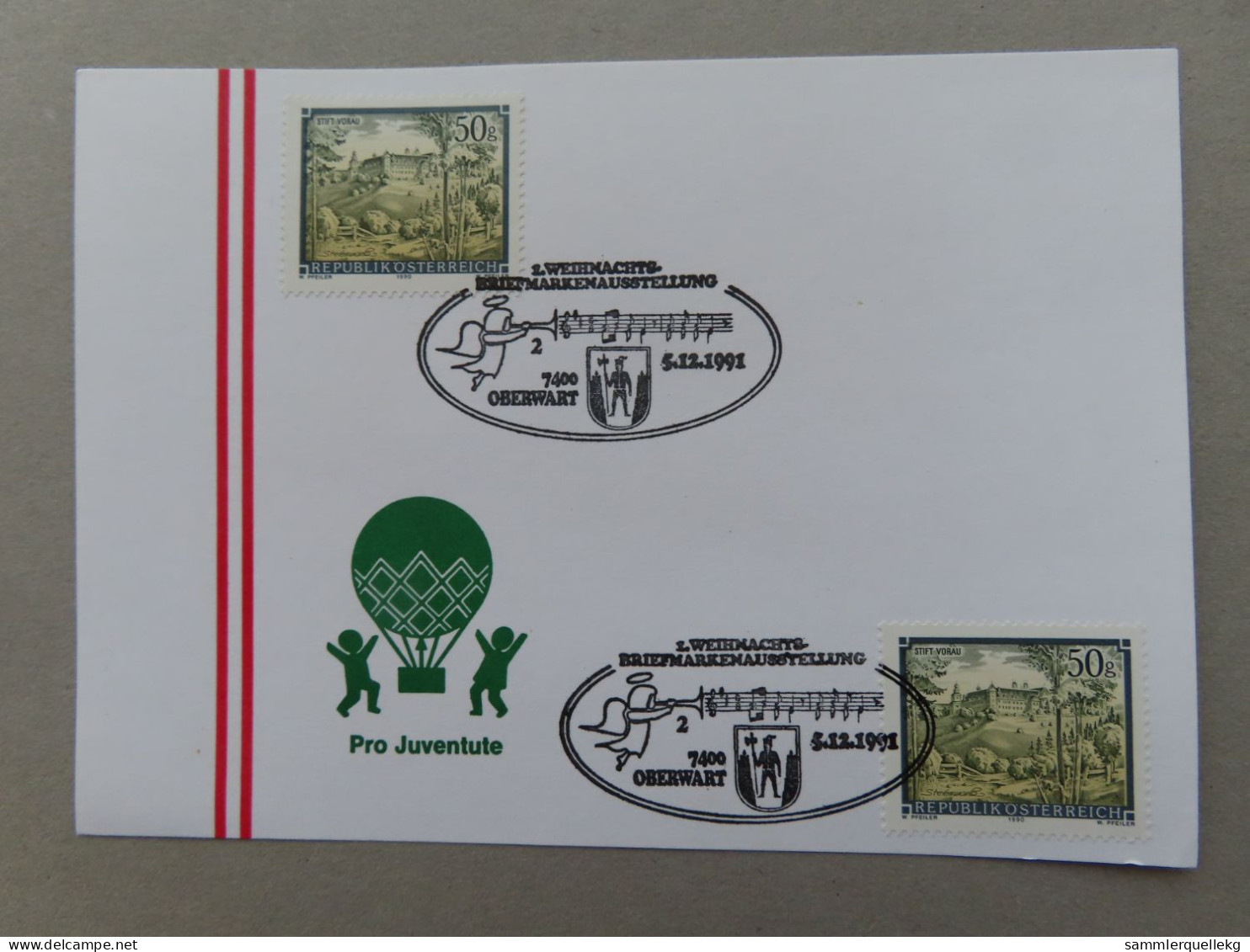 Österreich Pro Juventute - Mit Sonderstempel 5. 12. 1991 Oberwart, 1. Weihnachts - Briefmarkenausstellung  (Nr.541) - Autres & Non Classés