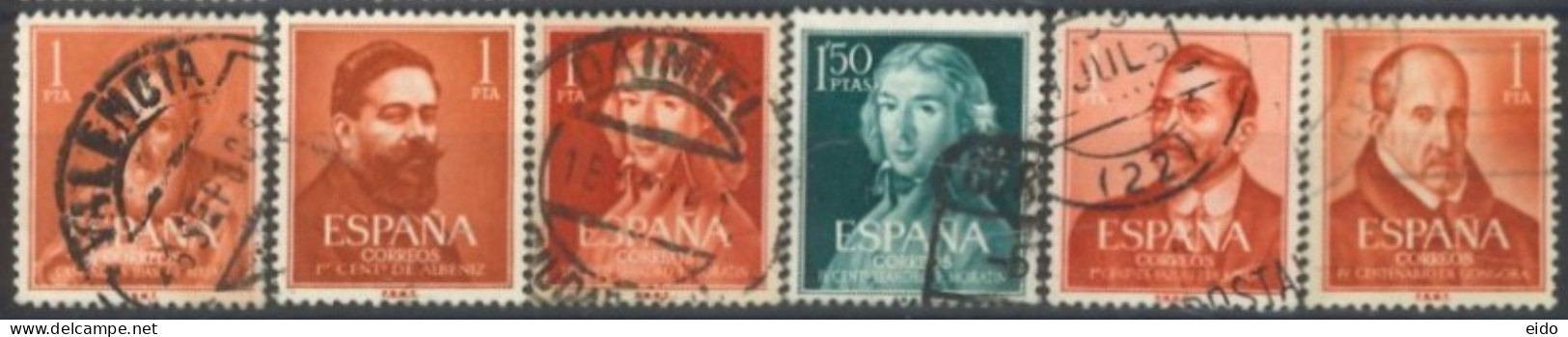 SPAIN, 1960/61, SAINTS & CELEBRITIES STAMPS SET OF 6, USED. - Oblitérés