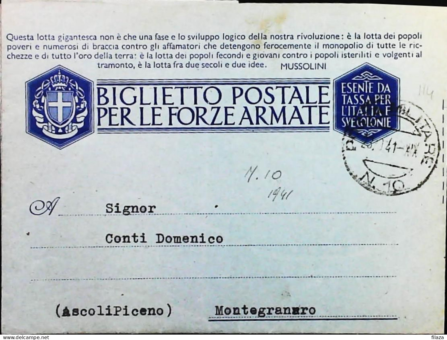 POSTA MILITARE ITALIA IN SLOVENIA  - WWII WW2 - S7429 - Militärpost (MP)