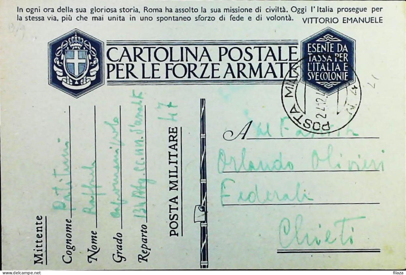 POSTA MILITARE ITALIA IN SLOVENIA  - WWII WW2 - S7417 - Poste Militaire (PM)