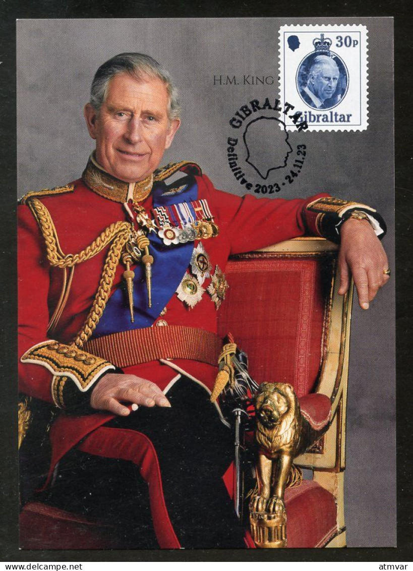 GIBRALTAR (2023) Carte Maximum Card - His Majesty King Charles III, Definitive Series 2023, First Day - Gibraltar
