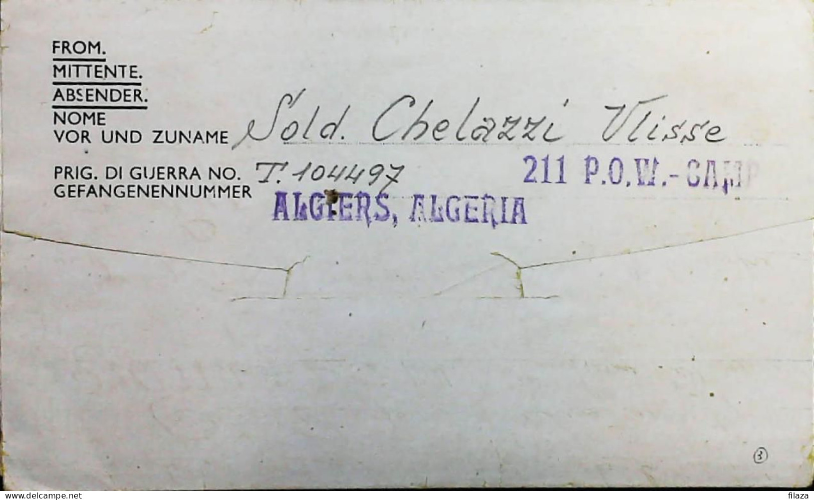 POW WW2 – WWII Italian Prisoner Of War In ALGERIA - Censorship Censure Geprüft  – S7758 - Military Mail (PM)