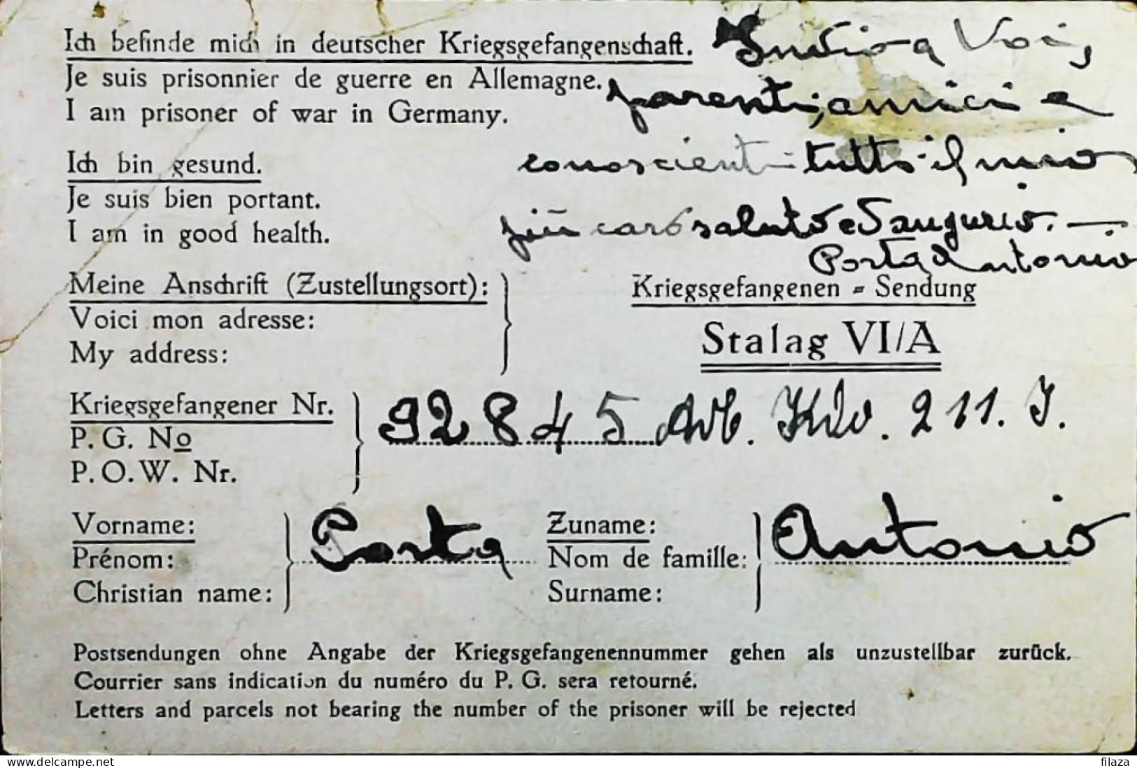 POW WW2 – WWII Italian Prisoner Of War In Germany - Censorship Censure Geprüft  – S7687 - Military Mail (PM)