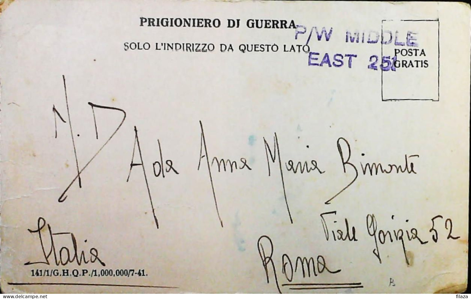 POW WW2 – WWII Italian Prisoner Of War In MIDDLE EAST AFRICA - Censorship Censure Geprüft  – S7734 - Correo Militar (PM)