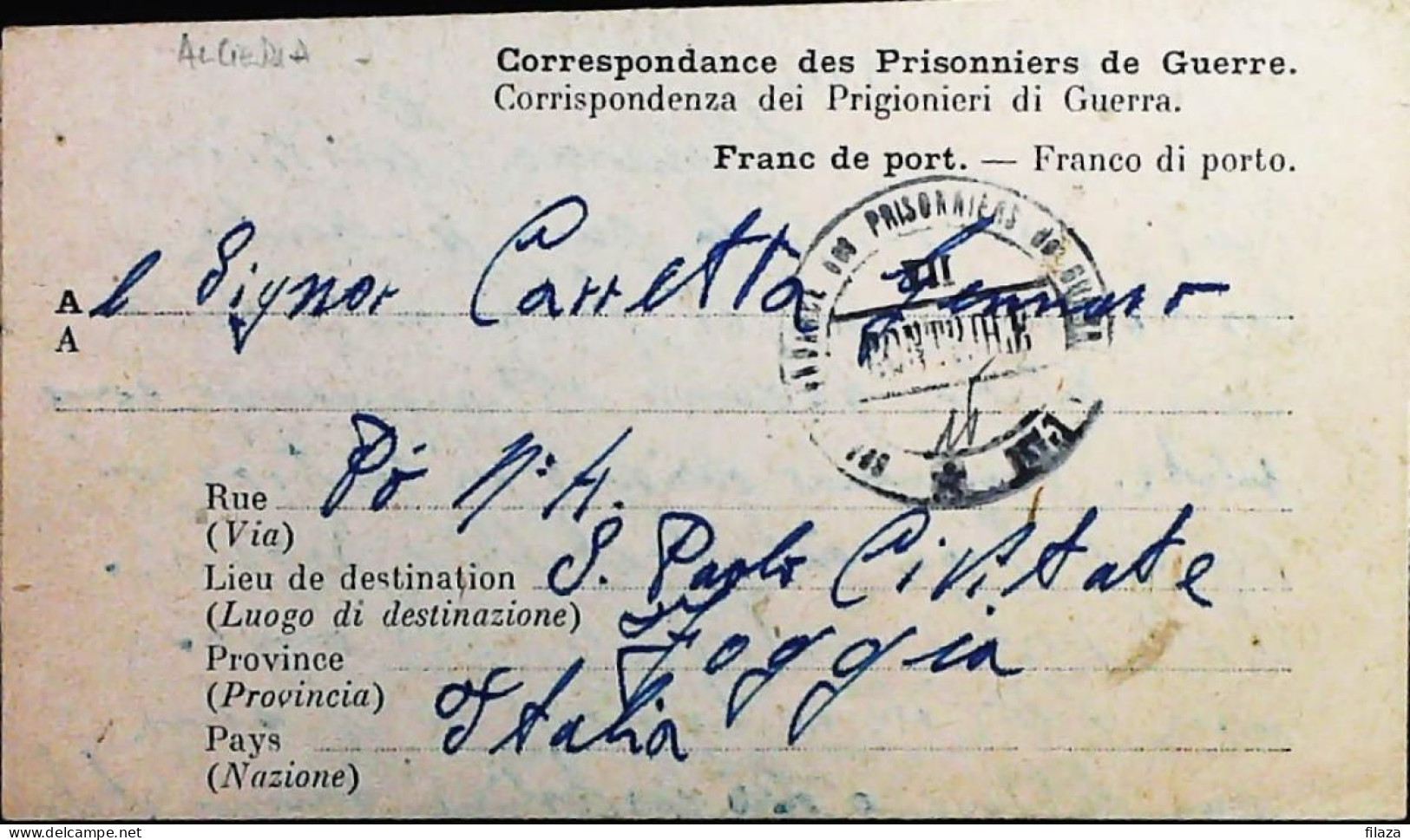 POW WW2 – WWII Italian Prisoner Of War In ALGERIA - Censorship Censure Geprüft  – S7771 - Military Mail (PM)