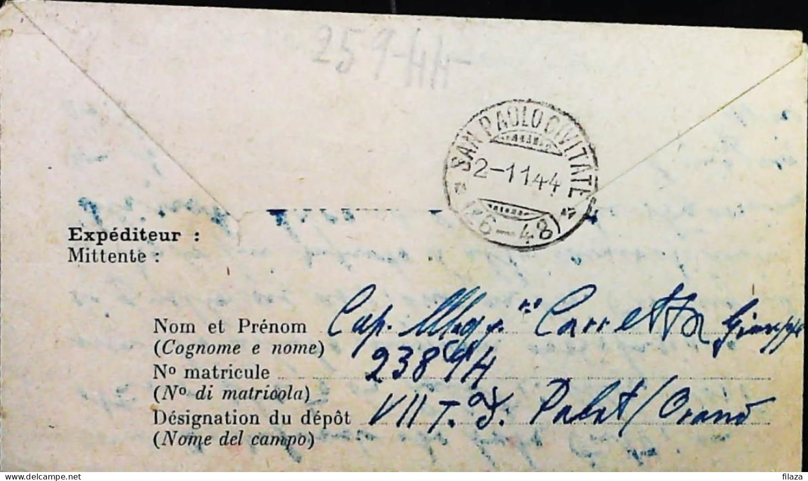 POW WW2 – WWII Italian Prisoner Of War In ALGERIA - Censorship Censure Geprüft  – S7771 - Poste Militaire (PM)