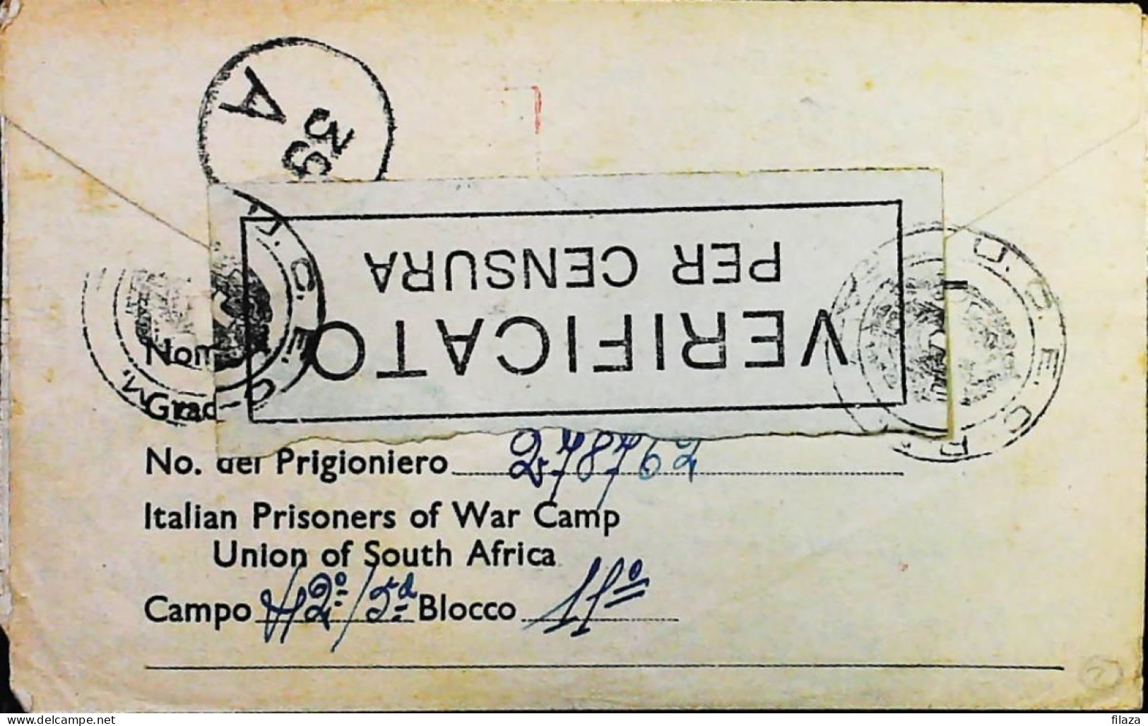 POW WW2 – WWII Italian Prisoner Of War In SOUTH AFRICA - Censorship Censure Geprüft  – S7740 - Military Mail (PM)