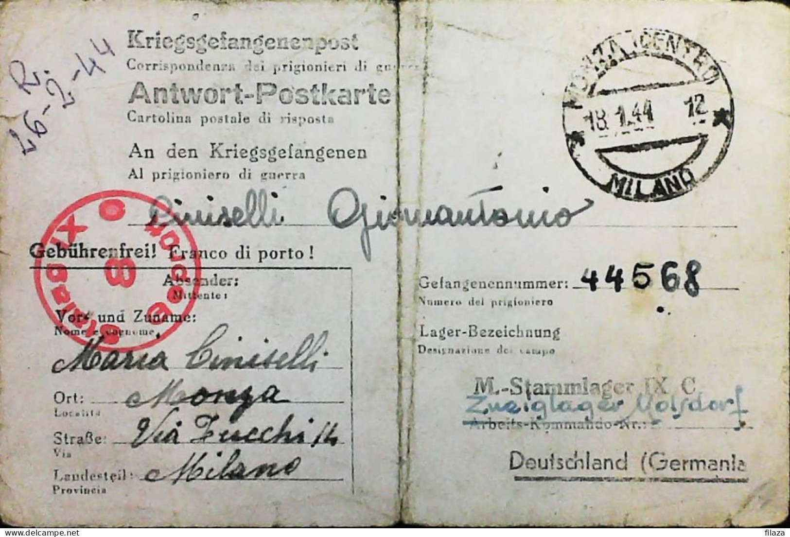 POW WW2 – WWII Italian Prisoner Of War In Germany - Censorship Censure Geprüft  – S7699 - Posta Militare (PM)