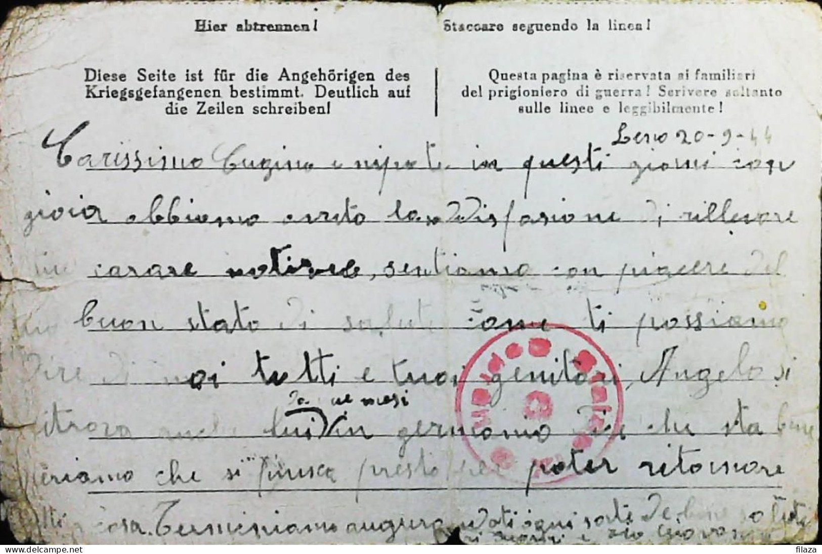POW WW2 – WWII Italian Prisoner Of War In Germany - Censorship Censure Geprüft  – S7691 - Militärpost (MP)