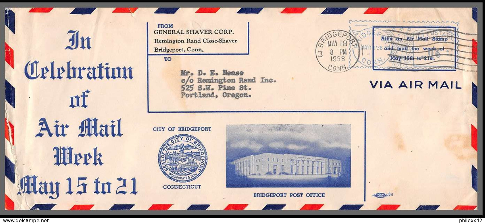 12740 Lettre Airmail Week Bridgeport 18/5/1938 Airmail Cover Usa Aviation - Aviones