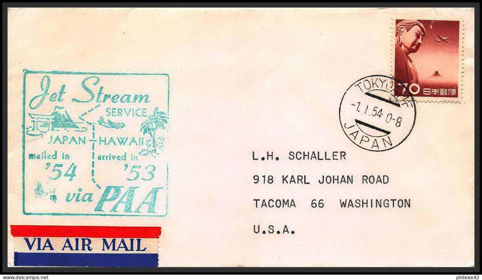 12729 Jet Stream Service Japan Hawai 1/1/1954 Tokyo Honolulu Premier Vol First Flight Lettre Airmail Cover Japon  - Aviones