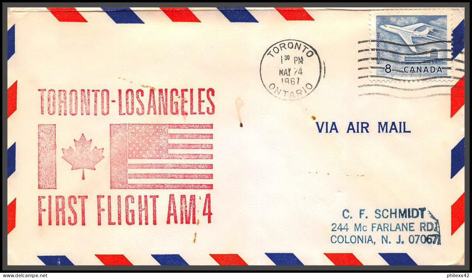 12711 Am 4 Toronto Chicago 24/5/1967 Premier Vol First Flight Lettre Airmail Cover Canada - Aviones