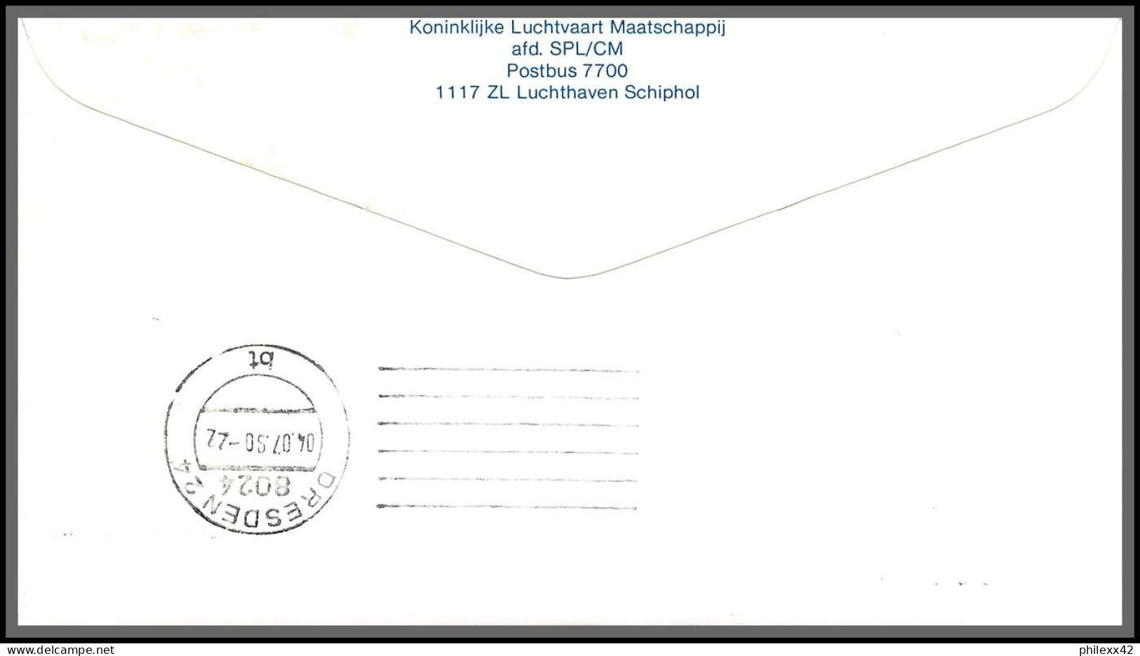 12708 Klm Amsterdam Dresden 4/7/1990 Premier Vol First Flight Lettre Airmail Cover Nederland Pays Bas - Aviones