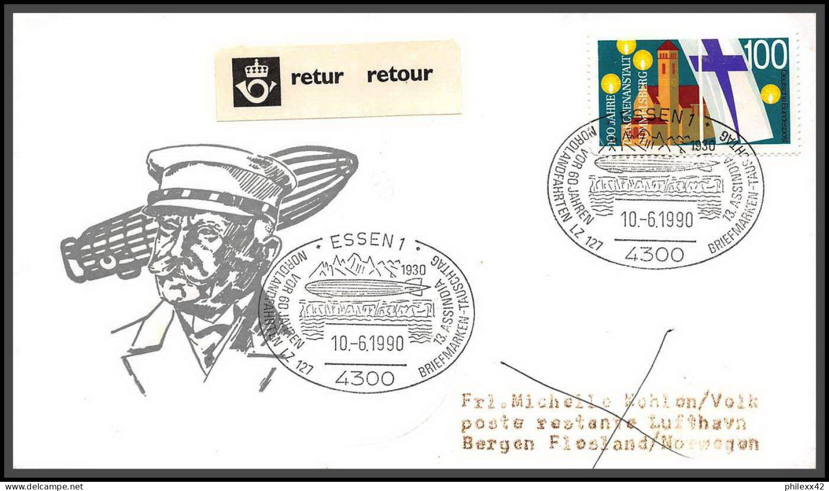 12703 Graf Zeppelin 10/6/1989 Essen Wien Austria Premier Vol First Flight Lettre Airmail Cover Allemagne Germany Bund - Zeppelin