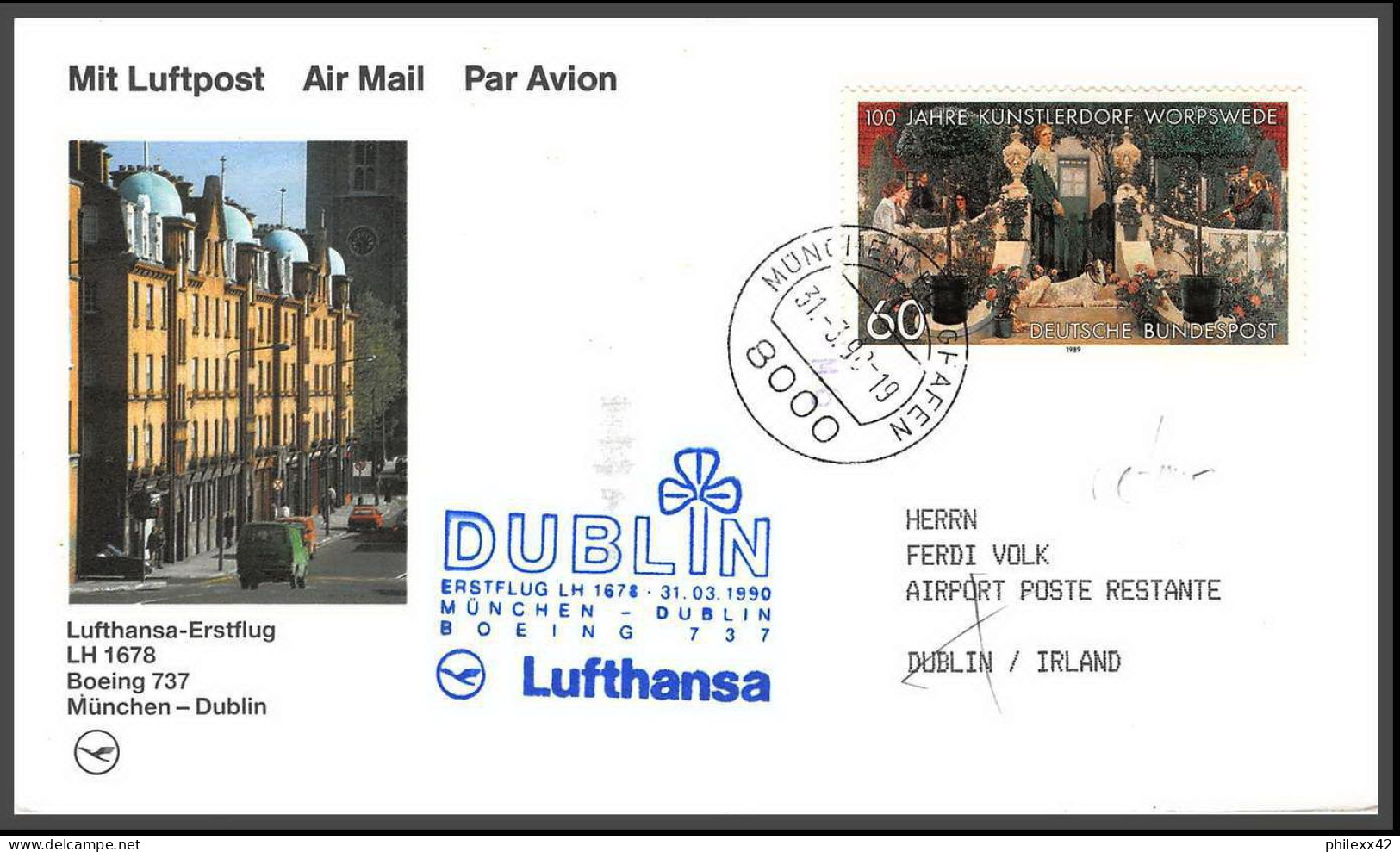 12686 Boeing 737 Munchen Berlin 31/3/1990 Lufthansa Premier Vol First Flight Lettre Airmail Cover Allemagne Germany Bund - Aviones
