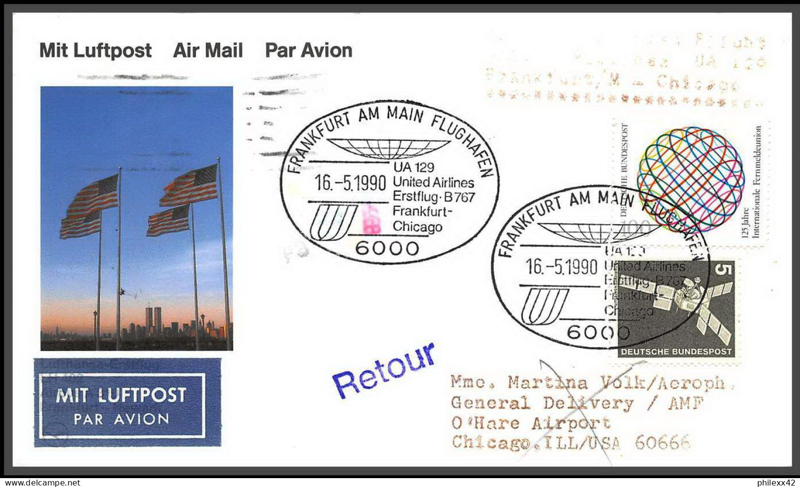 12685 Dc 10 Frankfurt Edmonton Canada 1/5/1990 Premier Vol First Flight Lettre Airmail Cover Allemagne Germany Bund  - Aviones
