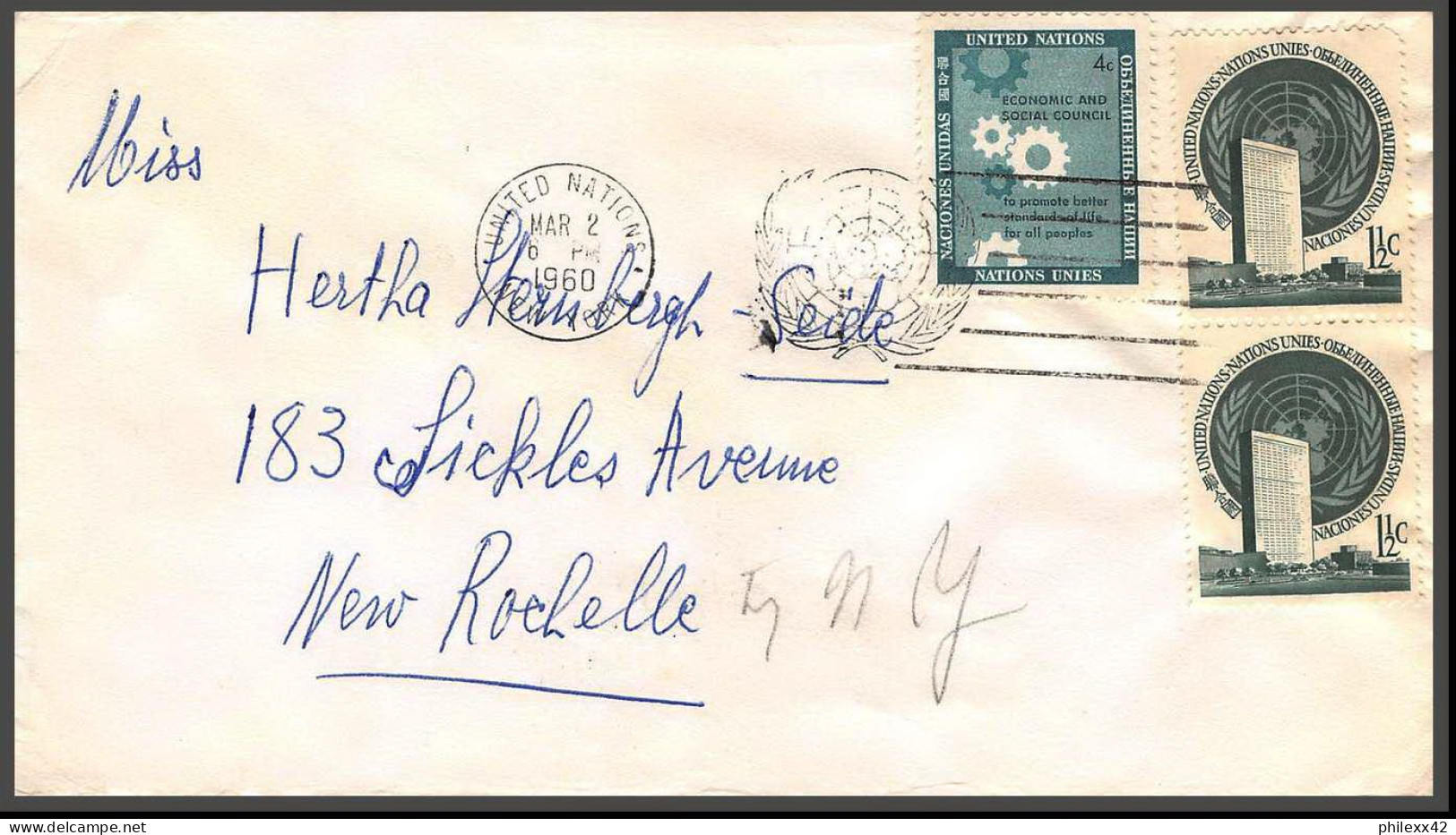 12661 2/3/1960 ? Premier Vol First Flight Lettre Airmail Cover Usa New York United Nations Aviation - Airplanes