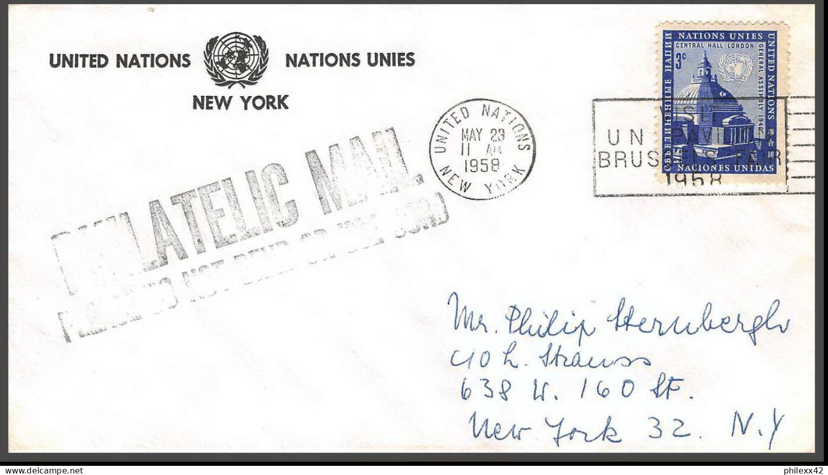 12660 23/11/1958 ? Premier Vol First Flight Lettre Airmail Cover Usa New York United Nations Aviation - Airplanes