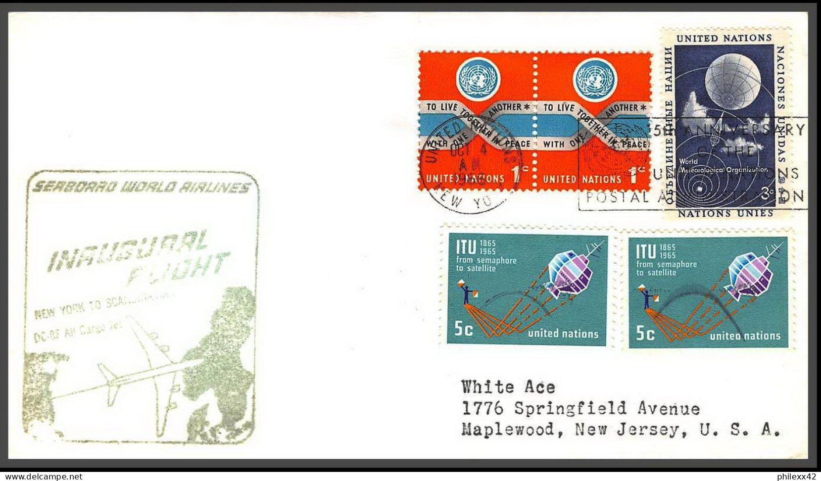 12657 Seaboard World Airlines 4/10/1966 Premier Vol First Flight Lettre Usa New York Scandinavia United Nations - Airplanes