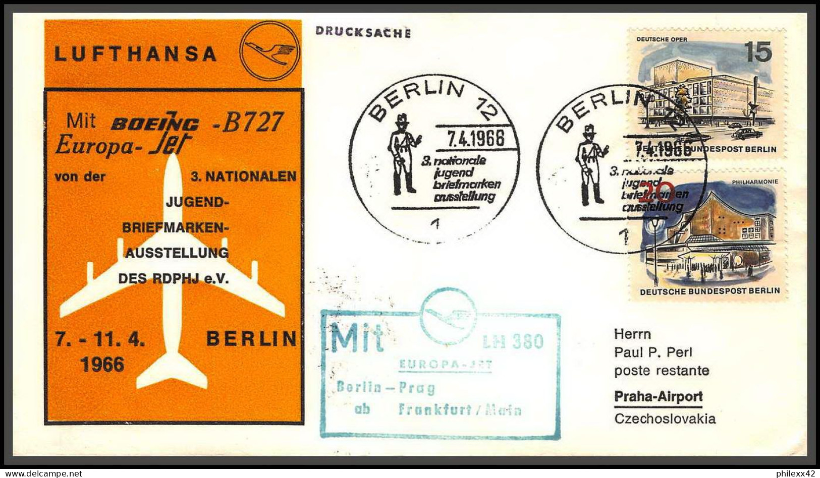 12666 Lufthansa Boeing B727 7/4/1966 Berlin Libone Portugal Premier Vol First Flight Lettre Airmail Allemagne Germany - Airplanes