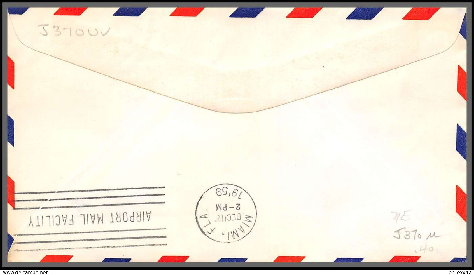 12629 Am 27 New York Miami 11/12/1959 Premier Vol First Flight Lettre Airmail Cover Usa United Nations Aviation - Aviones