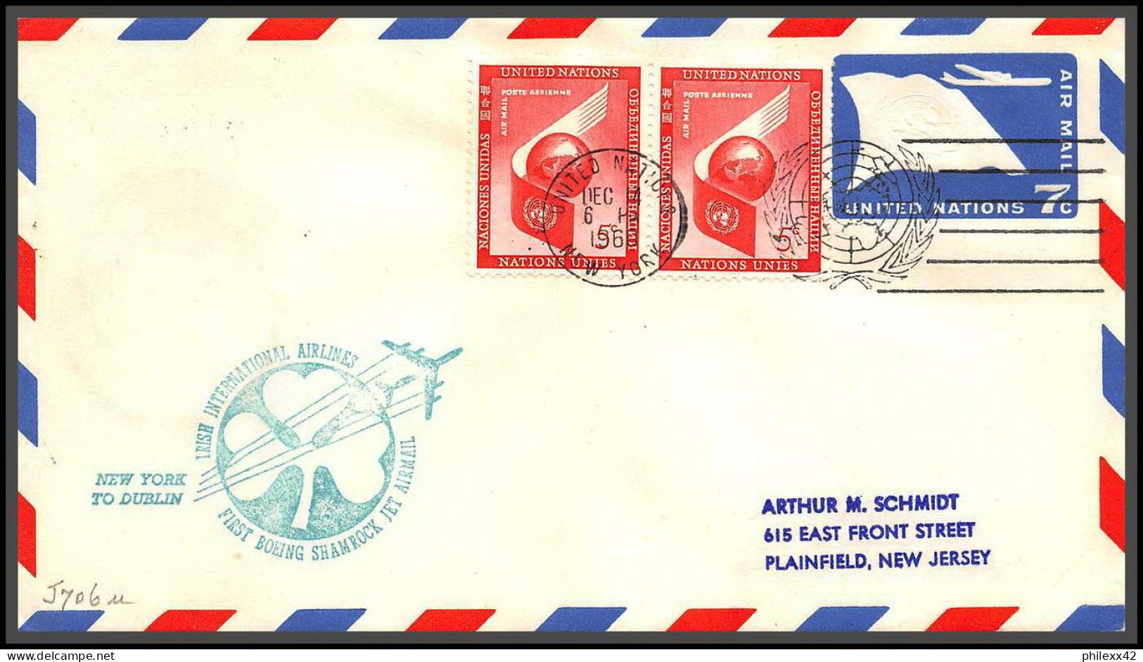 12634 Irish Airlines 14/12/1960 Premier Vol First Flight Airmail Entier Stationery Usa New York Dublin United Nations - Aviones