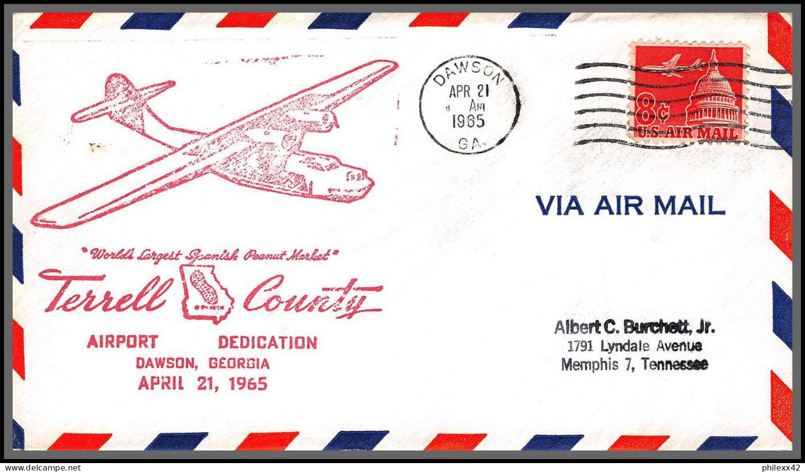 12612 Terrell County Airport Dedication Dawson 24/4/1985 Premier Vol First Flight Lettre Airmail Cover Usa Aviation - 3c. 1961-... Lettres