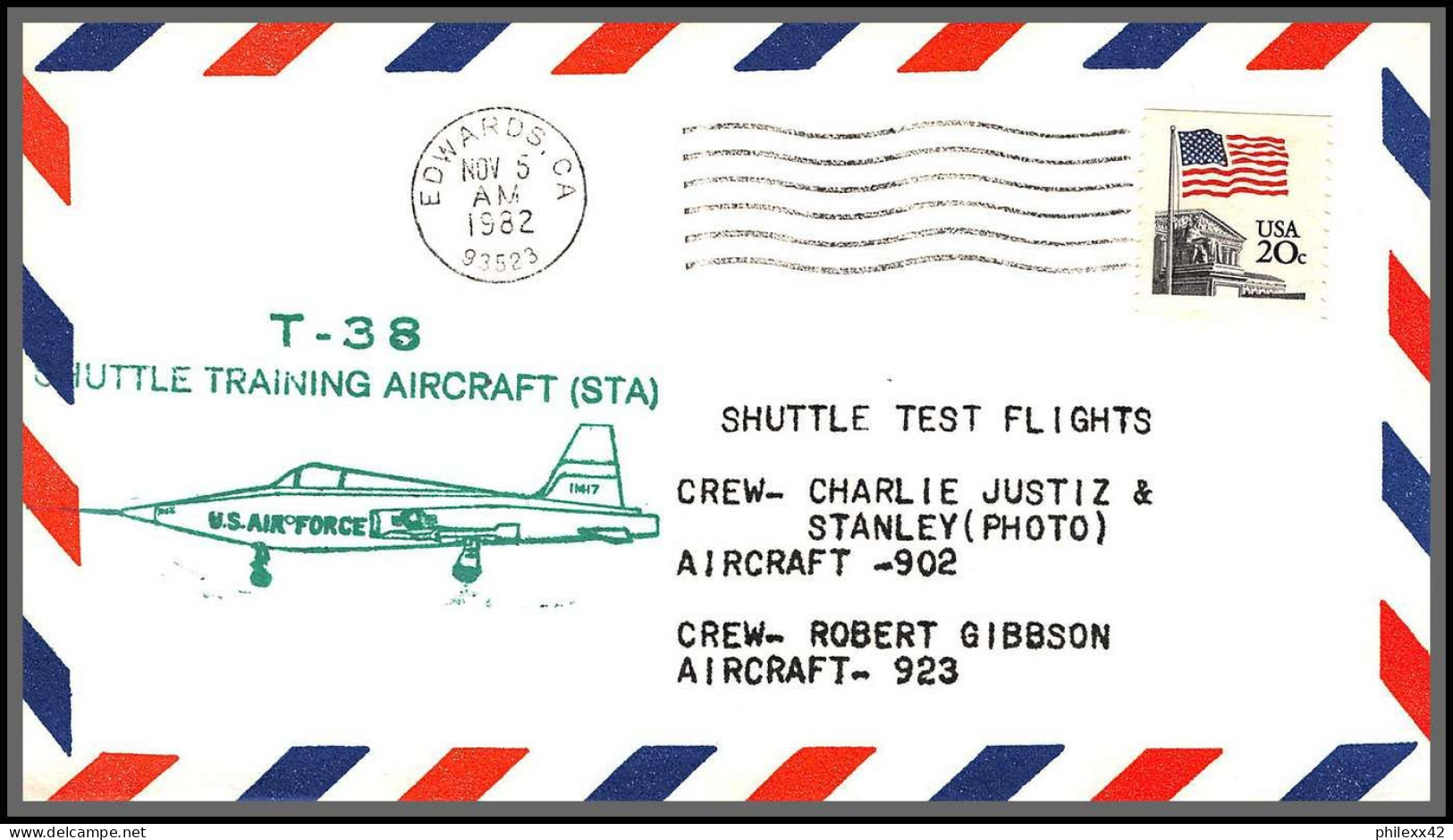 12601 Shuttle Test Flights T-38 Aircraft Edwards Nasa Espace (space) Lettre Airmail Cover Usa Aviation - 3c. 1961-... Covers