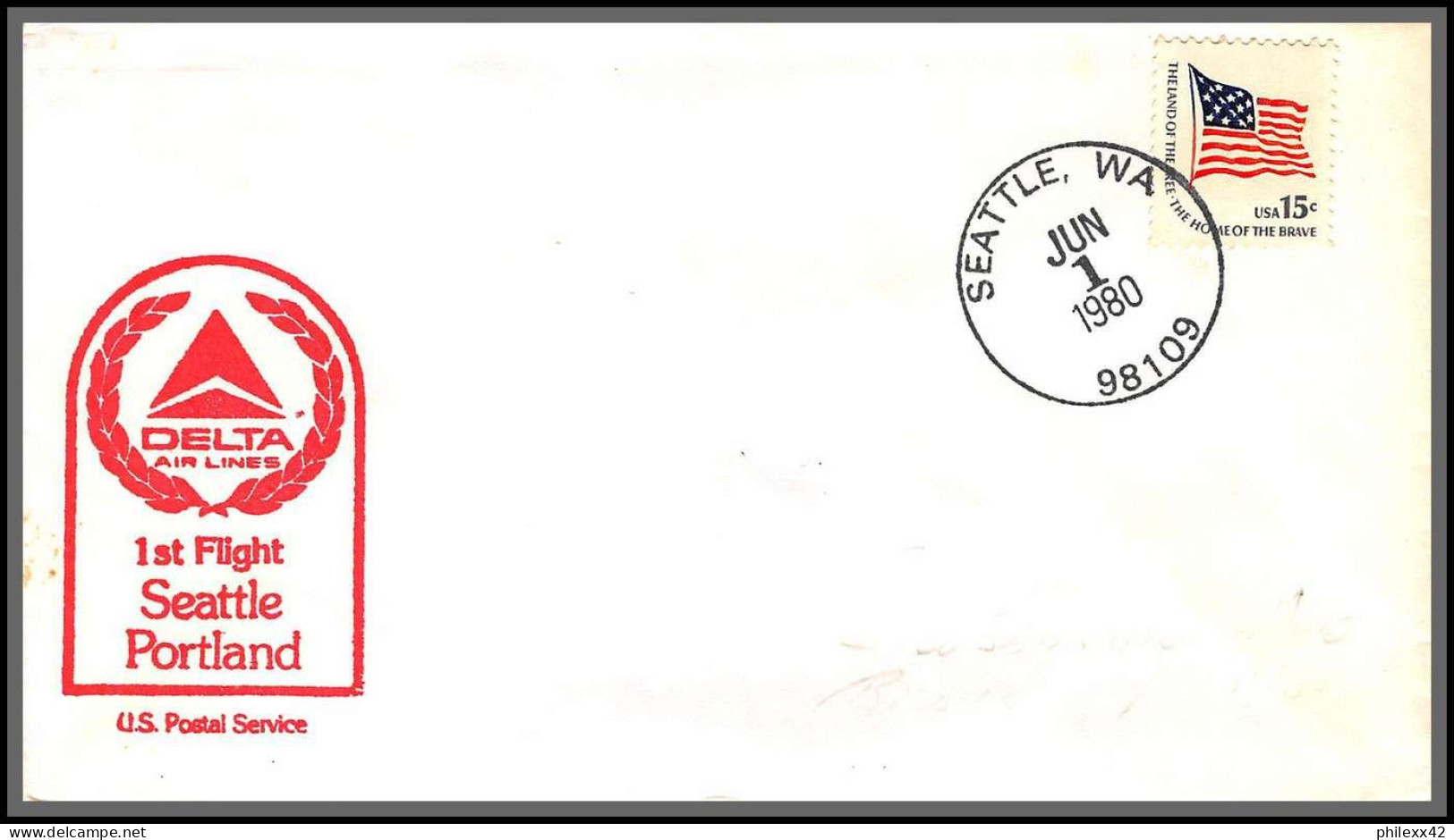 12594 Delta Airlines 1/6/1980 Premier Vol First Flight Seattle Portland Lettre Airmail Cover Usa Aviation - 3c. 1961-... Covers