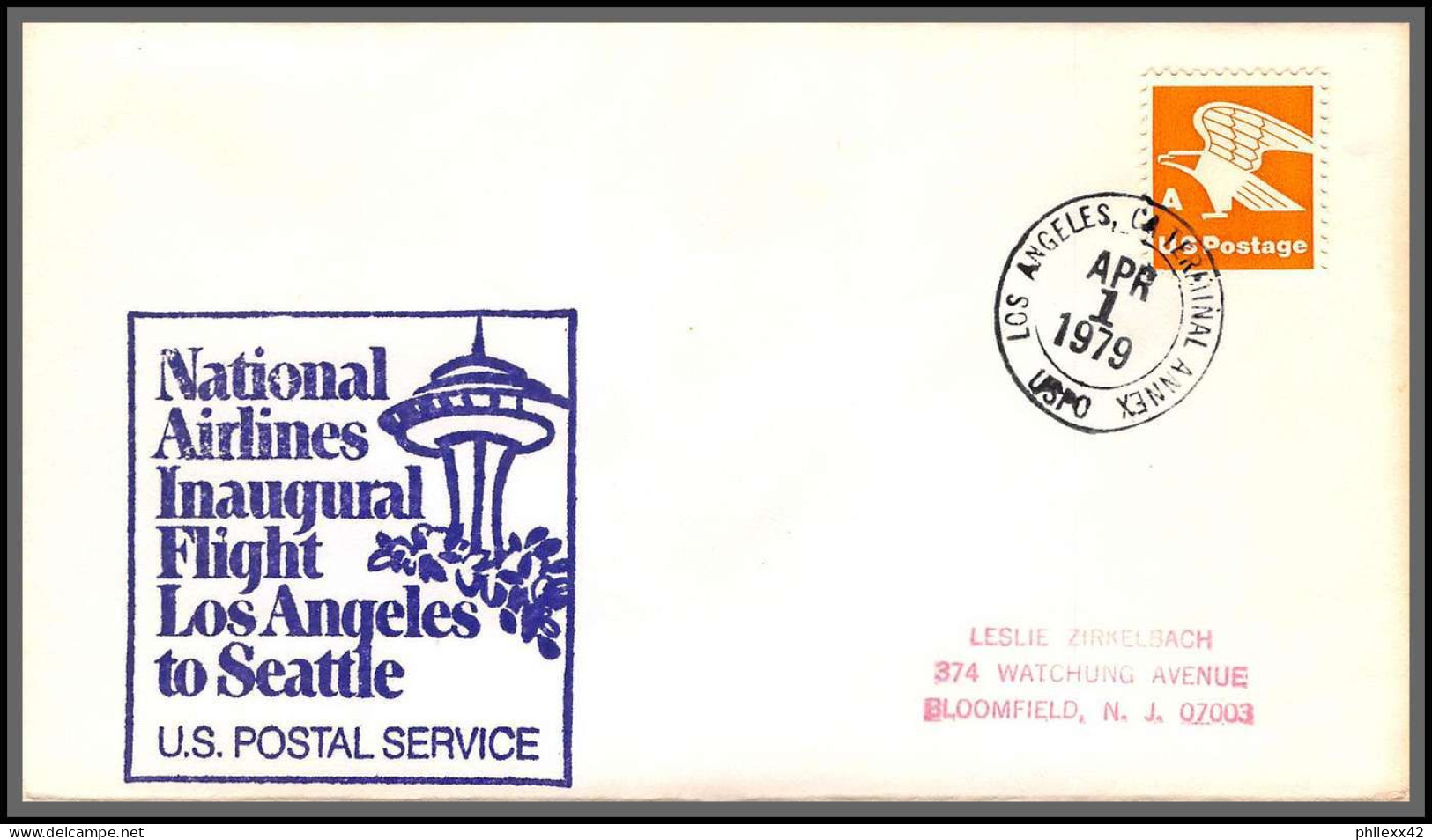 12590 National Airlines Los Angeles Seattle 1/4/1979 Premier Vol First Flight Lettre Airmail Cover Usa Aviation - 3c. 1961-... Briefe U. Dokumente