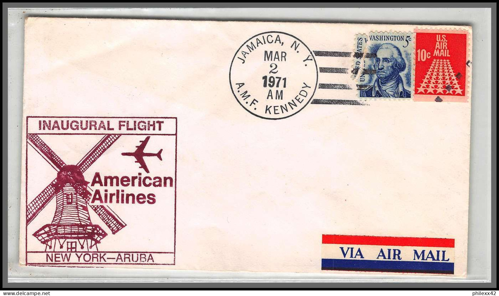 12570 American Airlines New York Aruba 2/3/1971 Premier Vol First Flight Lettre Airmail Cover Usa Aviation - 3c. 1961-... Covers